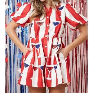 NEW PEACH LOVE sequin margaritas stripe print romper in stripe print